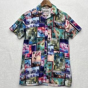 Surf Society Size: M Men Short Sleeve Button Down Graphic LA‎  Shirt Multi Color